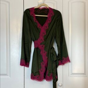 Agent Provocateur Amelea Pajama Top Khaki Green Pink Small 2 Silk Lace